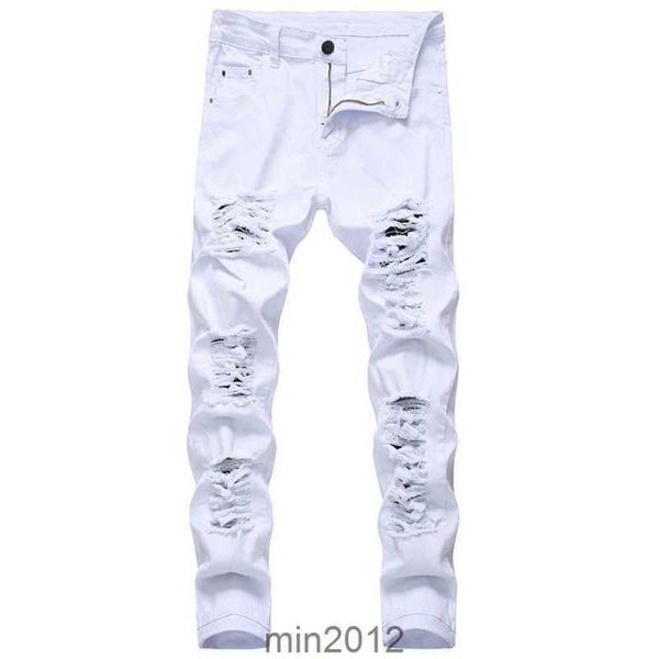 

men ripped white red black stretch slim fit spring autumn denim distressed hip hop streetwear biker jeans pants x0621w9jr, Blue