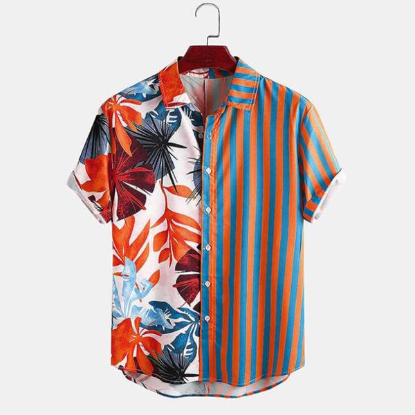 

summer resort men button up custom print shirts two tone striped patchwork aloha beach hawaiian shirt dhp9, White;black