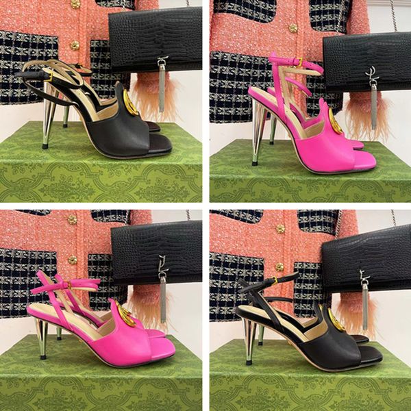 

classic high heel sandals party 100% leather women's dance shoes designer high heels 7cm 10cm suede women's metal belt buckle thic, Black