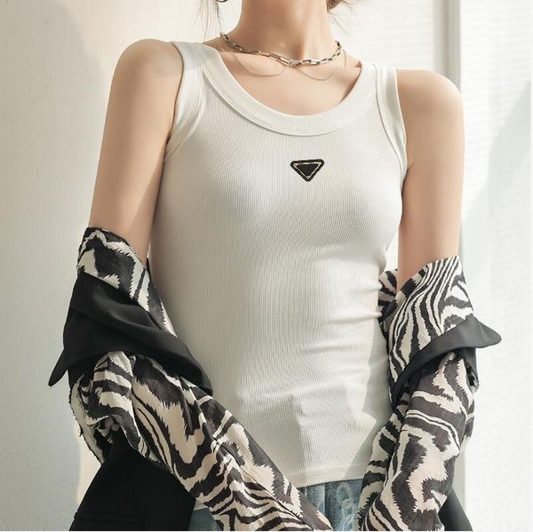 

summer white women's t-shirt embroidery off shoulder black tank casual sleeveless luxury designer solid short breathable tank top