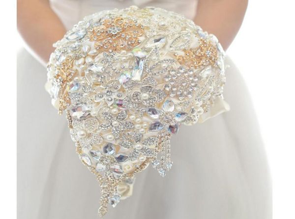 

bridal bouquet handmade rose pearls and diamonds bride holding flowers beads real image wedding bouquet3242493