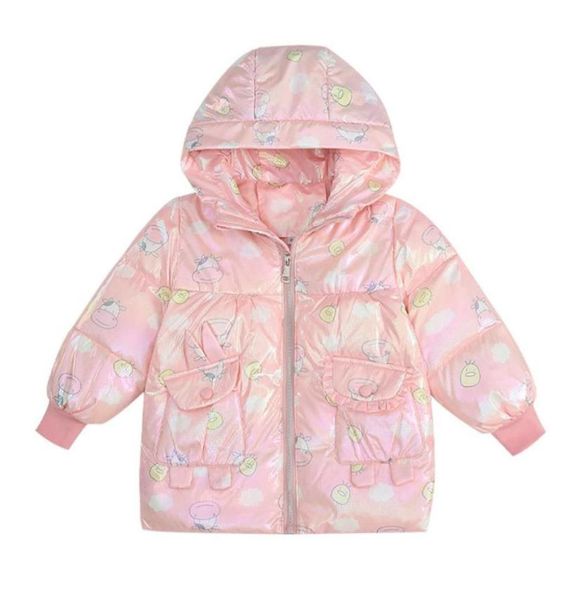 

old cobbler 44m840 girl winter down jacket midlength coat loose water proof with hood keep warm zipper cartoon flowers75332788333500, Blue;gray