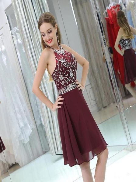 

custom made beaded rhinestone zipper backless homecoming dresses knee length chiffon maid of honor party short prom gowns6920421, Blue;pink