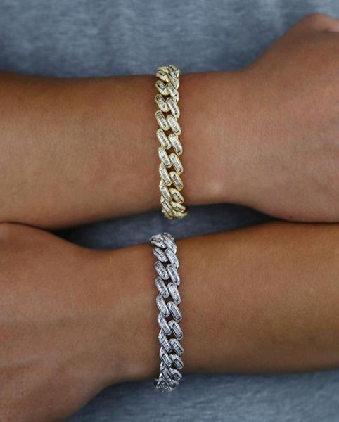 

link chain men hip hop bracelet with 14mm miami cuban baguette 5a cz paved hiphop mens iced out boy bangle jewelrylink4799706, Black