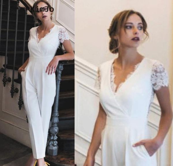 

white v neck sheath long jumpsuit for prom short sleeves lace ruched formal party evening dresses with pockets and buttons back3935287, Black