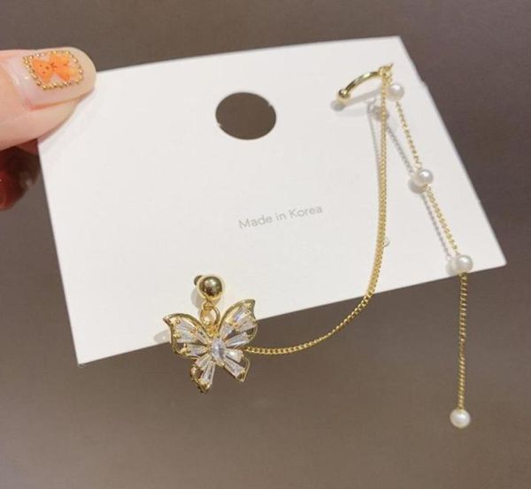 

dangle chandelier temperament women039s accessories personality chain imitation pearl long tassel zircon butterfly earrings f6540803, Silver