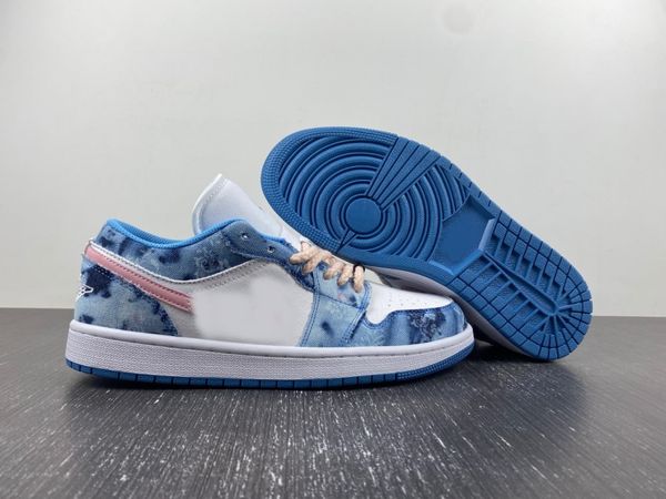 

authentic basketball shoes 1 low washed denim 1s white blue pink outdoor sports sneaker with original box 36-47.5, Red;white