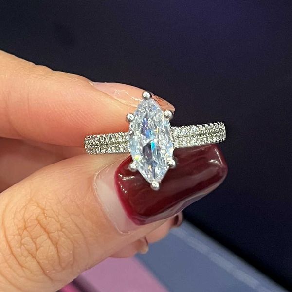 

band rings huitan fashion finger accessories women's ring with crystal marquise cubic zirconia modern design 2022 new wedding bands jew, Silver