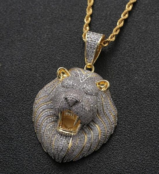 

iced out micro pave cubic zircon hiphop lion head pendant necklace for men women hip hop bling party jewelry9381901, Silver
