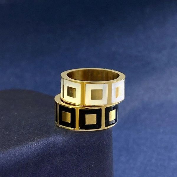 

f ring extravagant enamel hollow gold silver rose stainless steel letter rings black white women men made in italy designer wedding jewelry