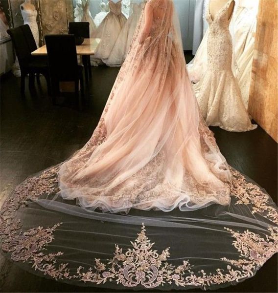 

selling luxury wedding veils four meters long veils rhinestone lace applique one layer soft tulle cathedral length brid4306714, Black