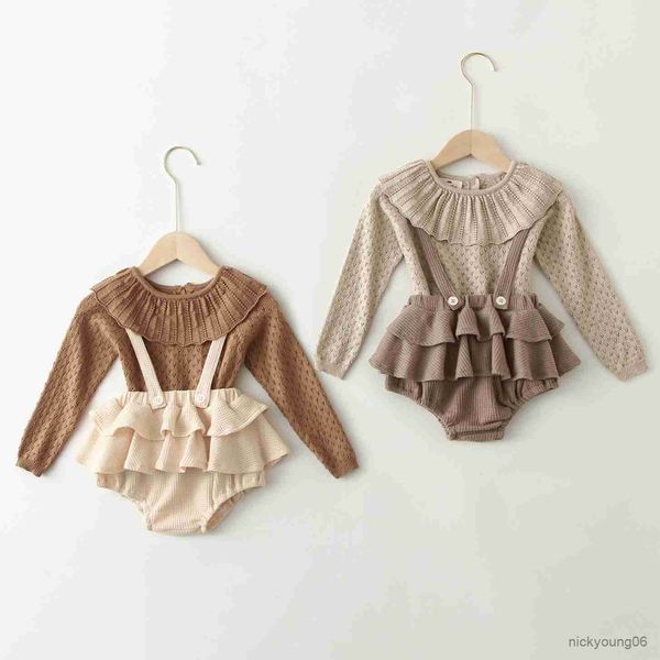 

clothing sets baby girl clothes spring summer girls knit sweater vintage suspender romper dress newborn outfits, White