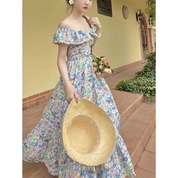 

french elegant women evening dress 2023 summer casual off shoulder printed floral midi dress casual holiday ruffles dress, Black;gray