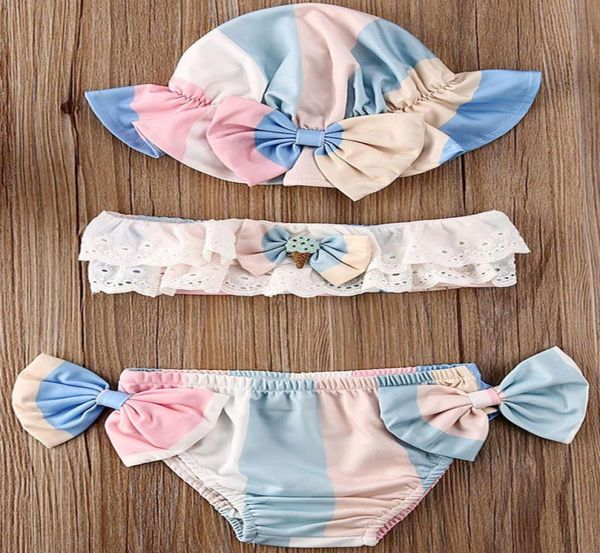 

newborn kids baby girl floral off shoulder strapless swimwear swimsuit bikini shorts bathing suit with hat beachwear5251942, Blue