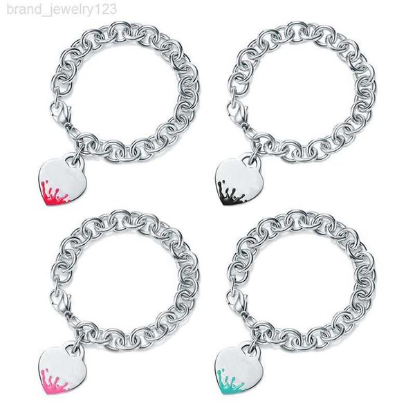 

925 sterling silver classic green enamel heart bracelet women fashion luxury jewelry wedding holiday gifts, Black