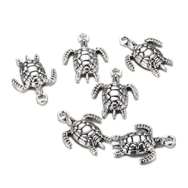 

100pcslot 2317mm antique silver alloy turtle charms pendant for jewelry making metal animal pendant for diy findings8265744, Bronze;silver