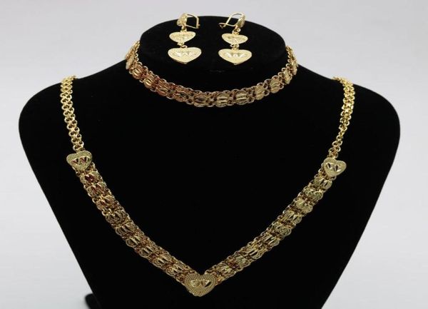 

3 pieces jewelry sets heart 18k yellow gold filled classic dubai womens necklace bracelet earrings set drop8419825, Slivery;golden