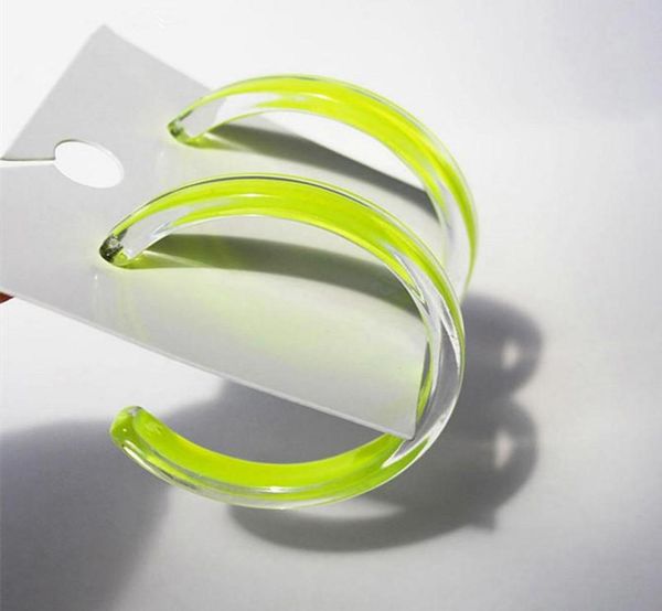 

hoop huggie korean transparent neon green acrylic earrings for women big round circle hoops brincos fashion jewelry party gift8020722, Golden;silver