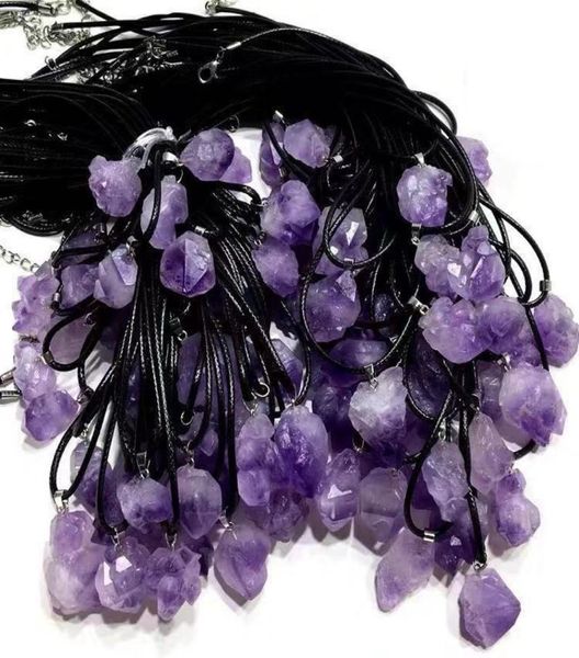 

natural crystal pendant amethyst rough stone necklace whole07889804, Silver
