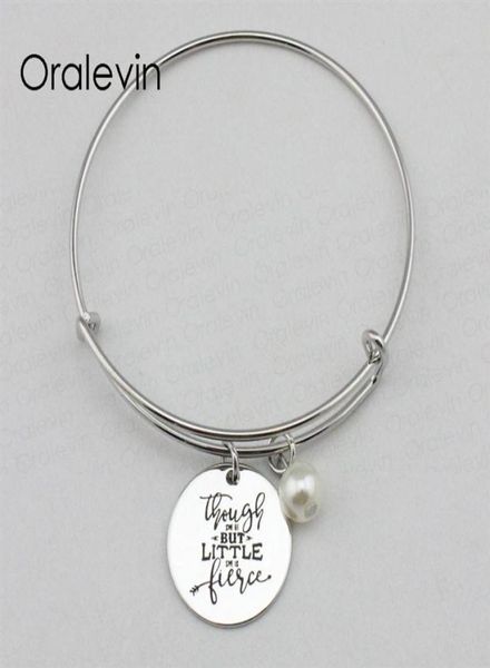 

though she be but little she is fierce inspirational hand stamped engraved pendant charm bracelet silver color jewelry 10pcs lot 5436911, Golden;silver