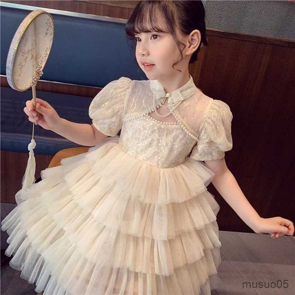 

girl's dresses girls summer dress for kids princess birthday party layered dresses sling wedding children vintage clothes, Red;yellow