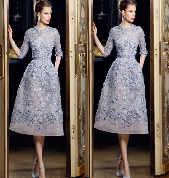 

half sleeve short party dresses 3d floral appliques with beading pearls party dresses for women organza ellie saab formal3217768, Black