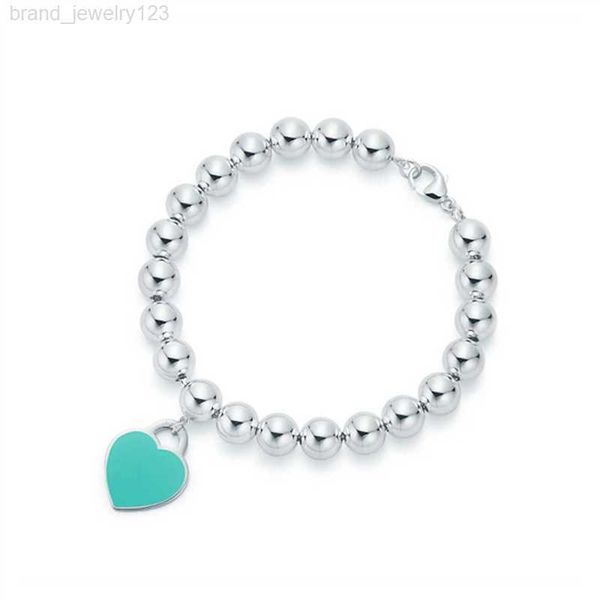 

925 silver classic 8mm beads splash enamel heart bracelet women luxury jewelry brand wedding birthday holiday gift, Black