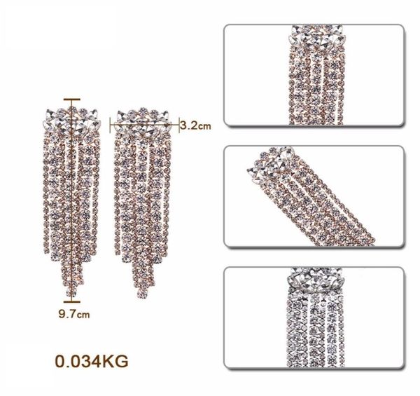 

whole popular fashion luxury designer exaggerated glittering full rhinestone crystal long tassel stud earrings for women5663871, Golden;silver