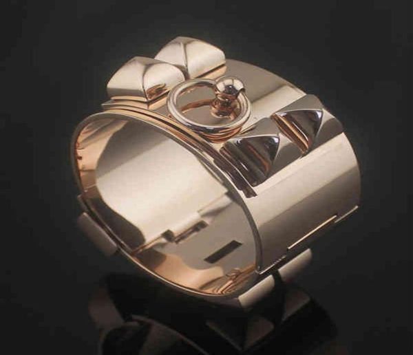 

bracelet h ultra wide face four rivet kell cdc punk metal bracelet three colors290n3154961, White