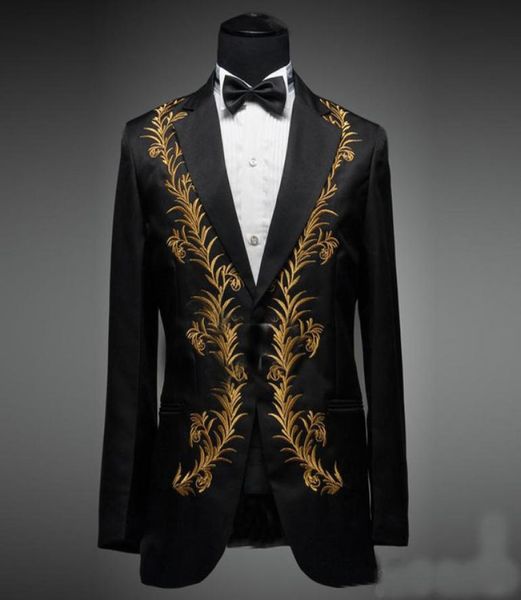 

2017 slim fit embroidered mens suits notched lapel groom tuxedos prom men suits formal wear blazers jacketpantsbow5518435, Black;gray
