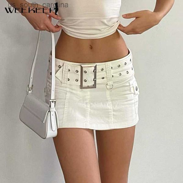 

skirts weekeep punk vintage cargo short skirt with belt women casual grunge 2000s mini pencil skirts summer harajuku pockets streetwear l230, Black