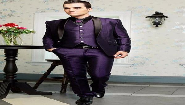 

excellent groom tuxedos shinny purple mens wedding tuxedos shawl lapel man jacket blazer fashion 3 piece suitjacketpantsvestti25263845566, Black;gray