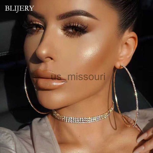 

stud blijery fashion rhinestone large circle earrings big hoop earrings silver color crystal round hoop earrings for women jewelry j230529 j, Golden;silver