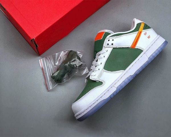 

authentic dnks low designer basketball shoes mens womens trainer outdoor sneakers color green yellow white fast ship with original box