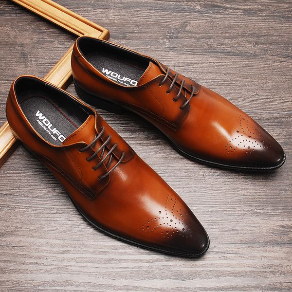 

fashion mens leather dress shoes wedding genuine leather men formal shoes black brown lace up pointy leather oxford shoes man