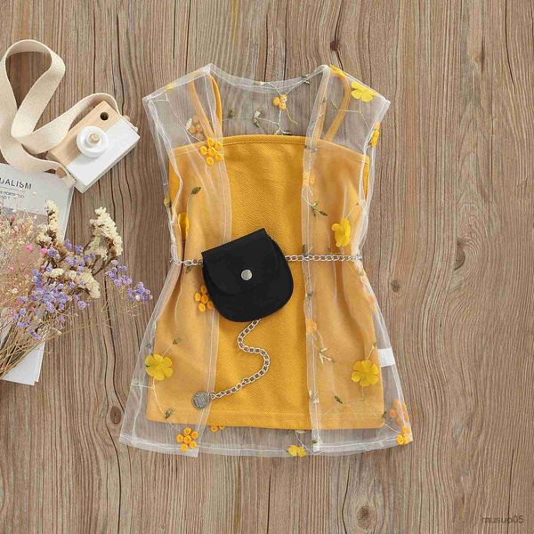 

girl's dresses baby 2-6y summer kid girls floral dress sleeveless dress bag beach holiday travel costumes, Red;yellow