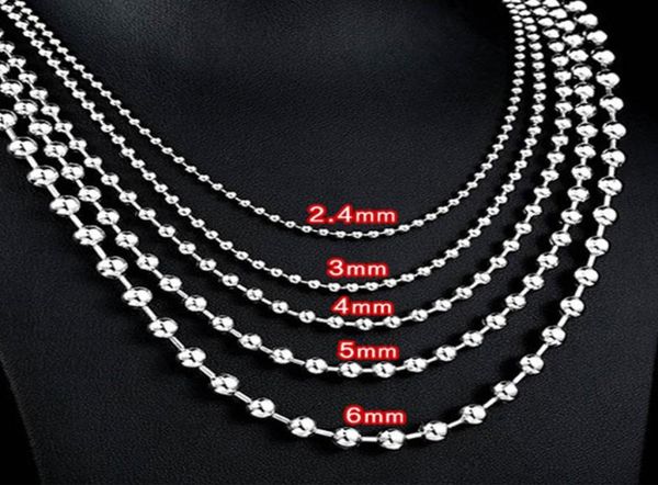 

3mm4mm5mm6mm stainless steel necklace ball chain link for men women 45cm70cm length with velvet bag5633123, Silver
