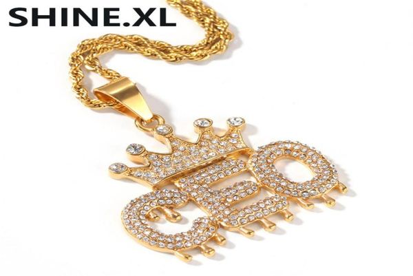 

mens gold chain stainless steel crown letter ceo pendant necklace iced out lab diamond charm hip hop jewelry gift9902871, Silver
