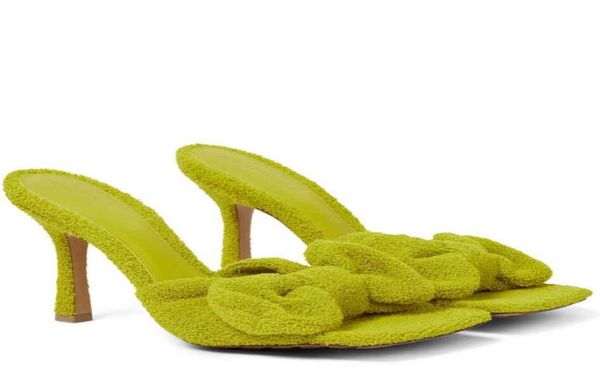 

perfect summer brand stretch terry cloth sandals shoes feminine stiletto heel women slipper slip on bow beach slides eu3542box48616026095, Black