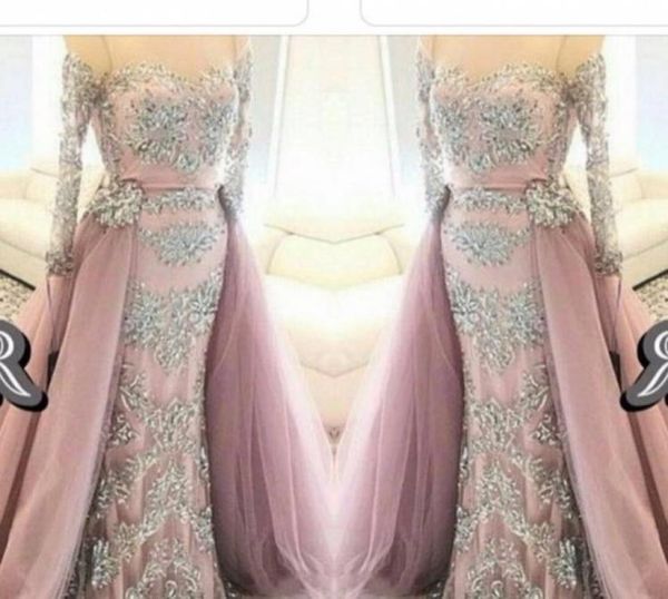 

off shoulder arab see through long sleeve evening dresses overskirts 2016 long formal dress party prom gowns sweep train plus7619253, Black