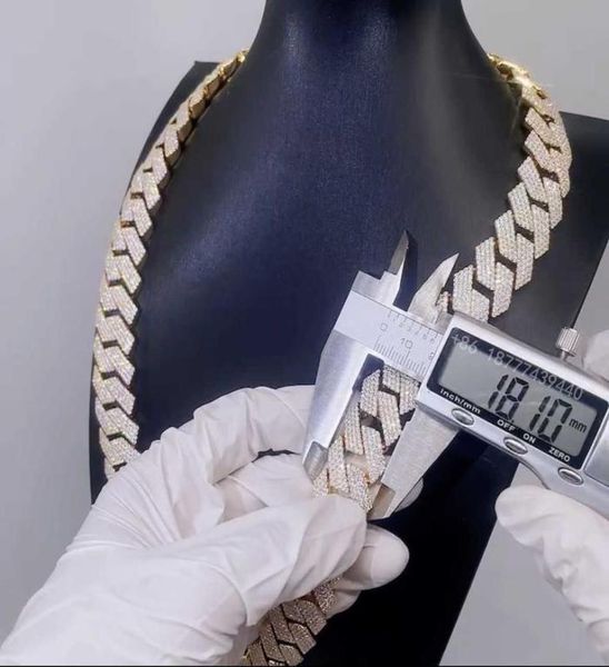 

34row 1820mm width 803903924039039 moissanite cuban link chain s925 iced out hip hop mens necklace2526900, Silver