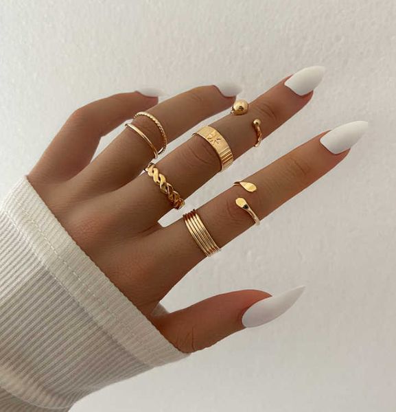 

band rings delysia king 6pcs/set simple and irregular metal winding combination fashion ring set aa230530, Silver