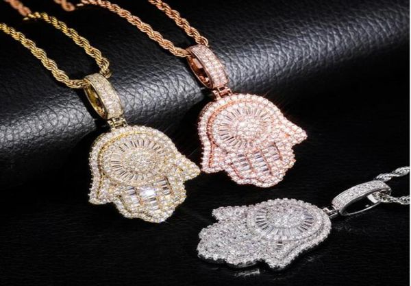 

iced out hand of fatima hamsa pendant necklace cz copper cubic zircon bling for men women hip hop gifts2382947, Silver