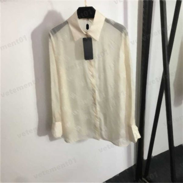 

womens blouses cardigan button up shirt flocked logo letter thin sheer lapel long sleeve sun shirt women track casual designer shirt, White