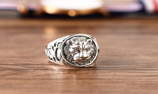 

925 sterling silver lion head punk ring women men ring0122366140