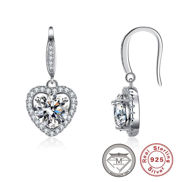 

925 sterling silver moissanite earrings heart shaped drop earring for women wedding party