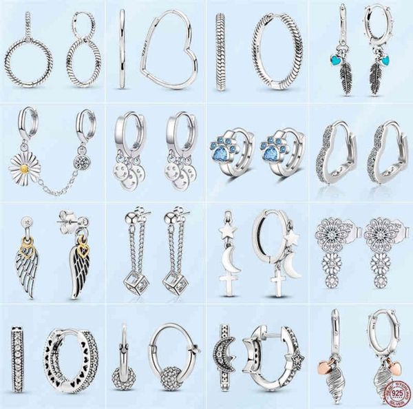 

2022 new 925 sterling silver double hoop earrings fit original pandora charms diy fine jewelry women gift for fashion earring4010168, Golden