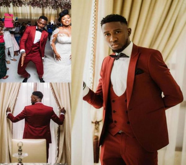 

handsome african red groom tuxedos for groomsmen man wedding suit men039s suits formal business prom blazerjacketvestpa6709014, Black;gray