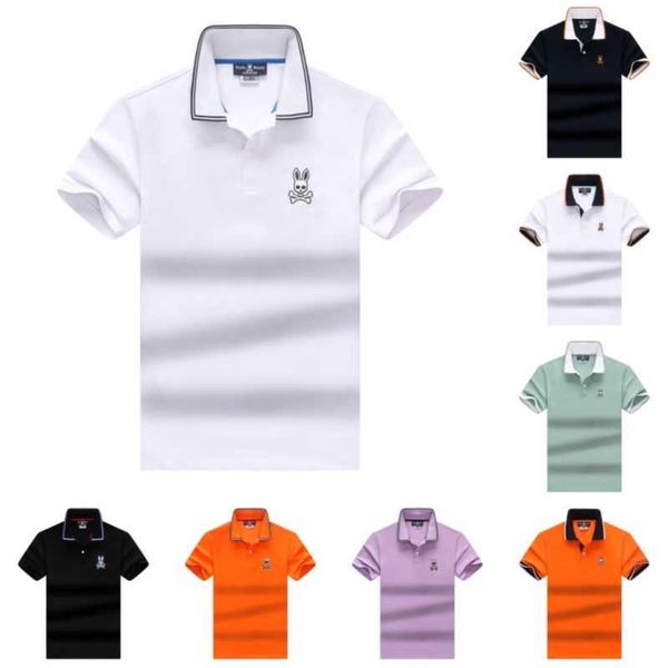 

psycho bunny t-shirt cartoon skull rabbit new fashion brand embroidery casual polo shirts men's loose cotton business breathable tees n, White;black