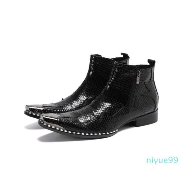 

spring autumn black patent genuine leather short ankle boots men dress wedding shoes steel toe military boots male rivets shoe1426281